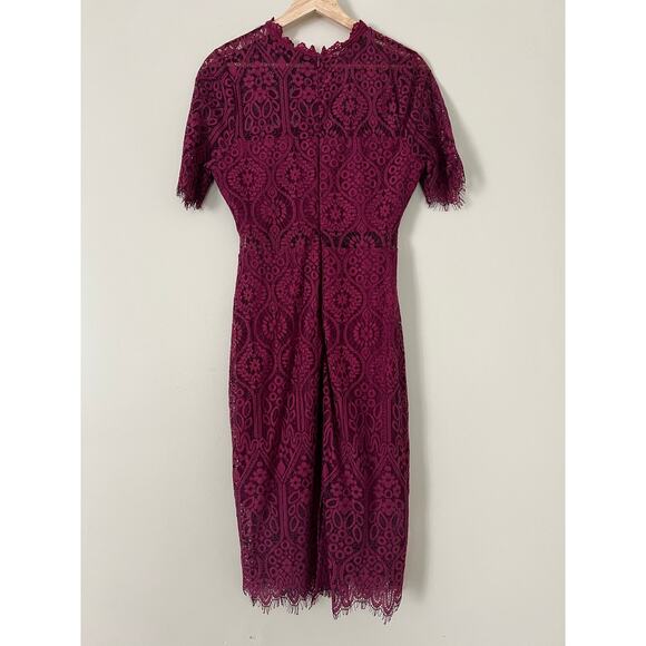 Lulu's Remarkable Burgundy Sheer Lace Short Sleeve Mini Dress M Dark Red Sheer - Picture 5 of 7